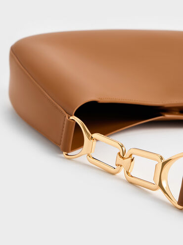 Agatha Chain-Accent Slouchy Hobo Bag, Brown, hi-res