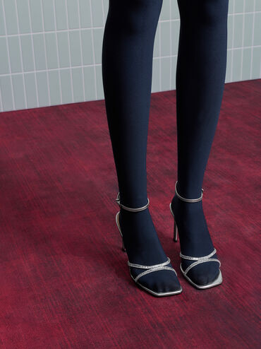 Metallic Leather & Satin Crystal-Embellished Ankle-Strap Sandals, Silver, hi-res