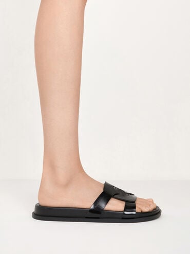 Fannie Interwoven Cut-Out Slide Sandals, Black Box, hi-res