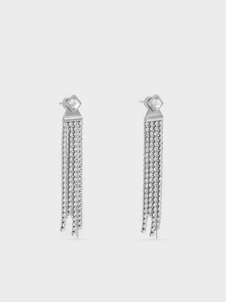 Quincy Crystal Drop Earrings, Silver, hi-res