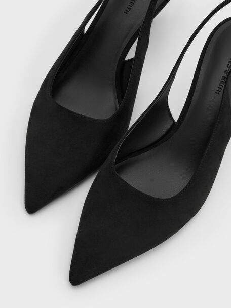 Kaia Faux Suede Slingback Pumps, Black Textured, hi-res