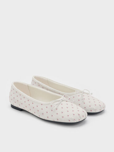 Floral-Print Bow Ballet Flats, Multi, hi-res