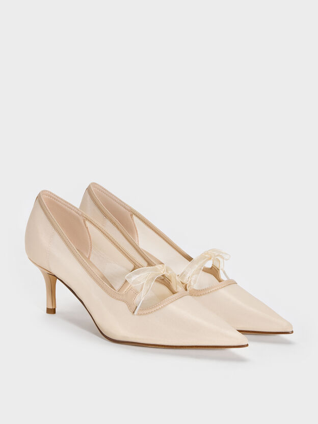 Venetia Mesh Bow Pointed Pumps, Nude, hi-res