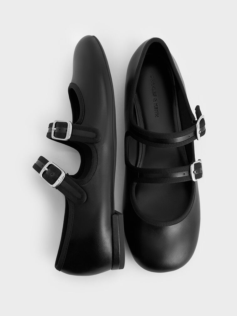 Double-Strap Mary Jane Flats, Black, hi-res