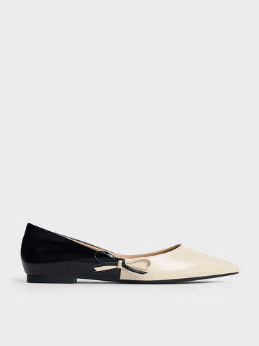 Two-Tone Bow Pointed-Toe Flats, Chalk, hi-res