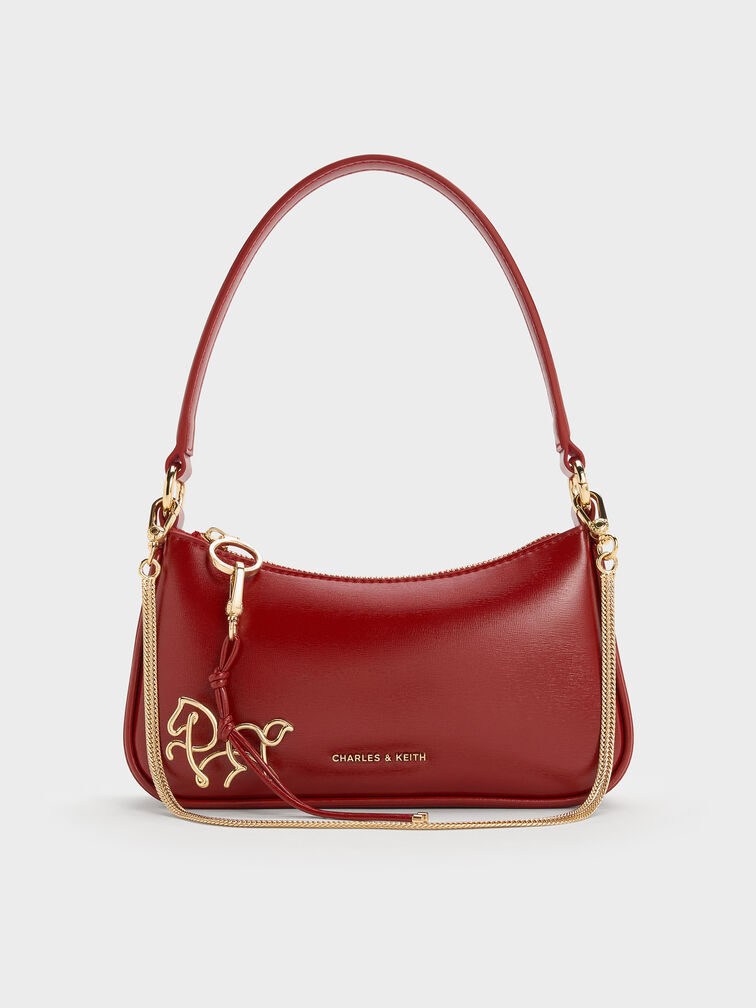 Elspeth Horse-Motif Shoulder Bag, Tomato Red, hi-res