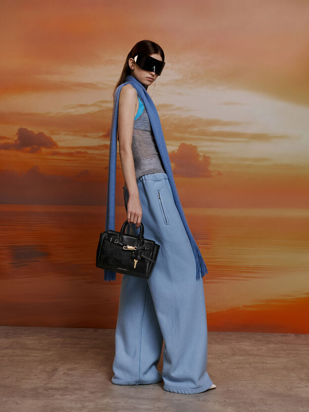 Mini Delfina Belted Tote Bag, Noir, hi-res