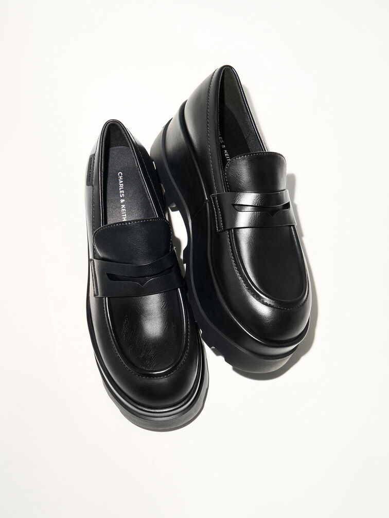 Barron Platform Penny Loafers, Black, hi-res
