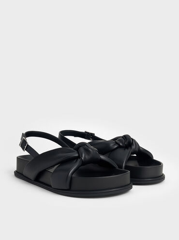 Rosetta Knotted Puffy Sandals, Black, hi-res