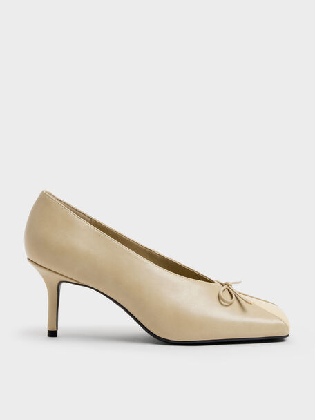 Contrast-Panel Bow Pumps, Taupe, hi-res