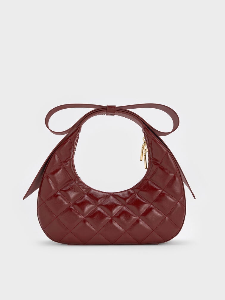 Janie Quilted Bow-Handle Bag, Burgundy, hi-res