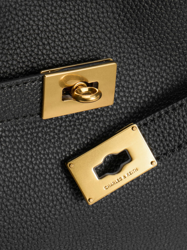 Dinora Belted Tote Bag, Black, hi-res