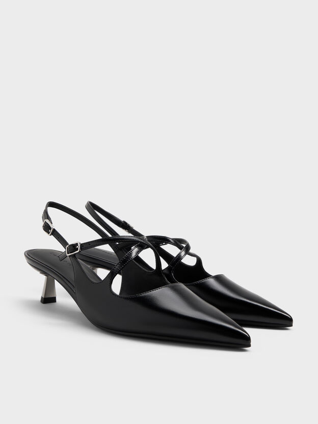 Pauline Patent Crossover Kitten Heels, Black, hi-res
