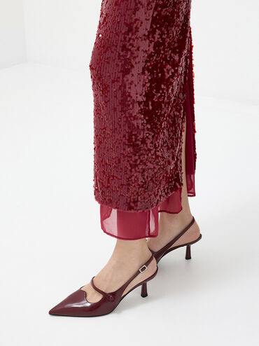 Pointed-Toe Mary Jane Slingback Pumps, Burgundy, hi-res