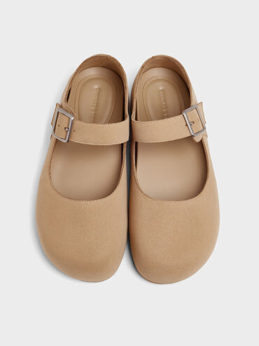 Buckled Mary Jane Flats, Beige, hi-res