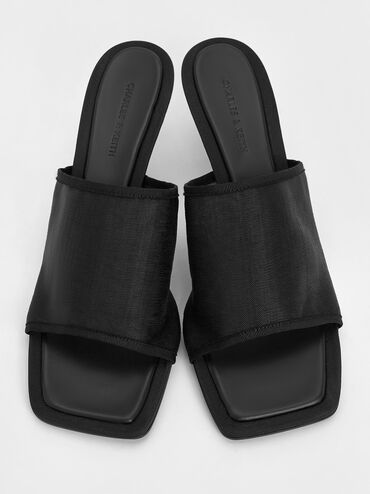 Loren Mesh Kitten-Heel Mules, Black Textured, hi-res