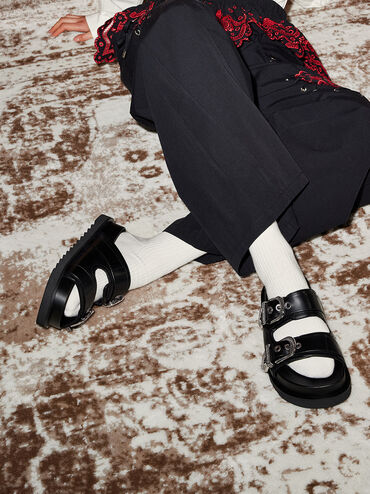 Kirke Buckled Double-Strap Sandals, Black, hi-res
