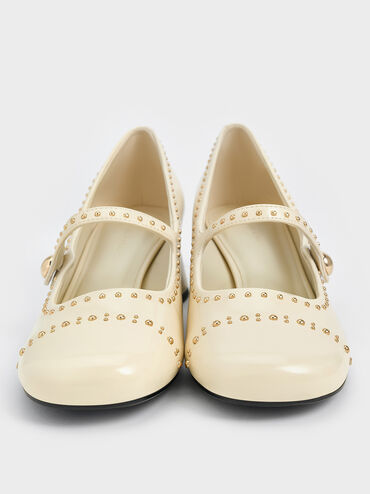 Studded Mary Jane Pumps, Chalk, hi-res