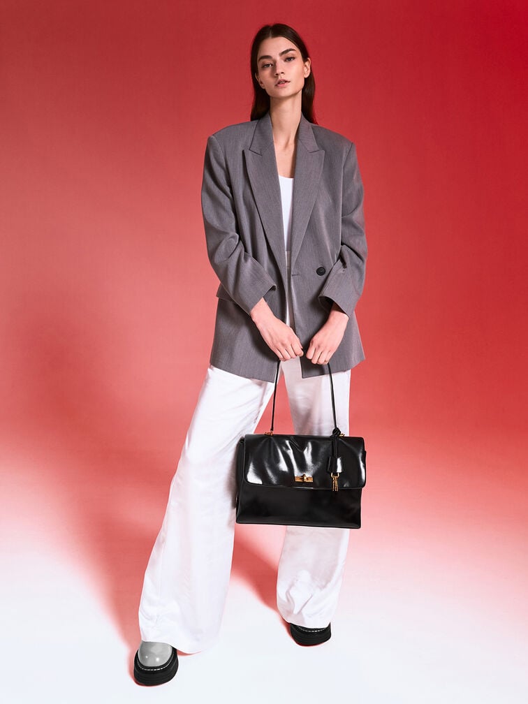 Kerry Top Handle Satchel Bag, Black, hi-res