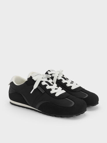 Nylon Contrast-Panel Sneakers, Black Textured, hi-res