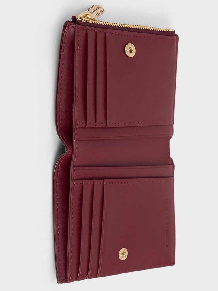 Donna Crinkle-Effect Panelled Top-Zip Wallet, Burgundy, hi-res