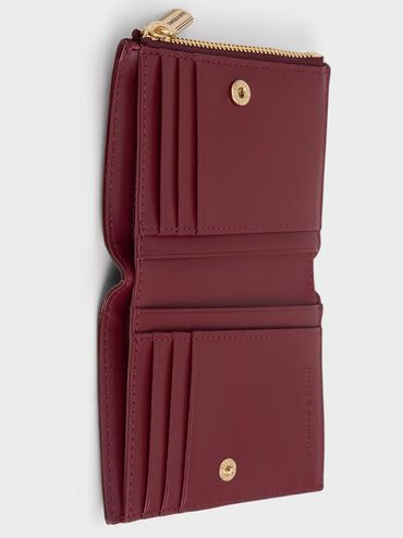 Donna Crinkle-Effect Panelled Top-Zip Wallet, Burgundy, hi-res