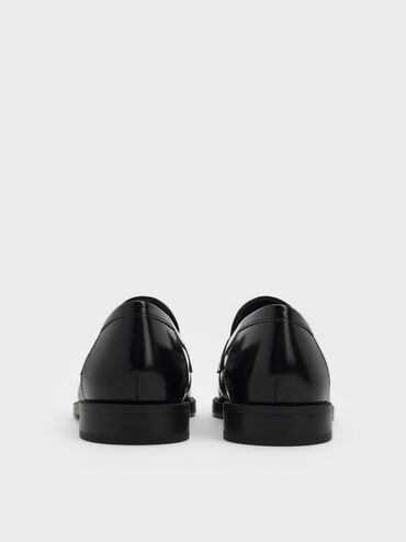 Georgina Leather Metallic-Accent Penny Loafers, Black Box, hi-res