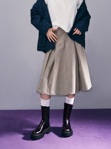 Stitch-Trim Platform Mid-Calf Chelsea Boots, Burgundy, hi-res