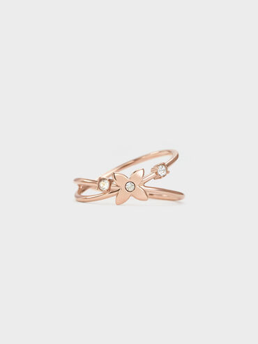 Felicity Flower-Motif Crystal Crossover Ring, Rose Gold, hi-res