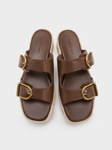 Double-Strap Espadrille Flatform Sandals, Brown, hi-res