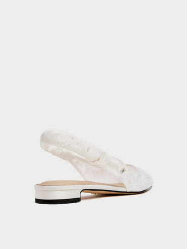 Tayari Embroidered-Mesh Slingback Flats, White, hi-res