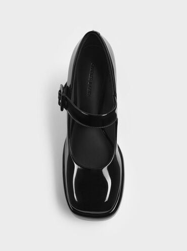 Patent Block-Heel Platform Mary Jane Pumps, Black Patent, hi-res