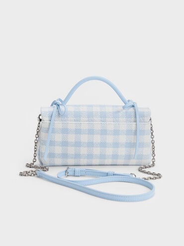 Hazel Gingham Bow Wallet On Chain, Gingham Blue, hi-res