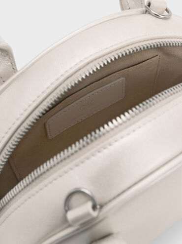 Leather Half-Moon Bowling Bag, White, hi-res
