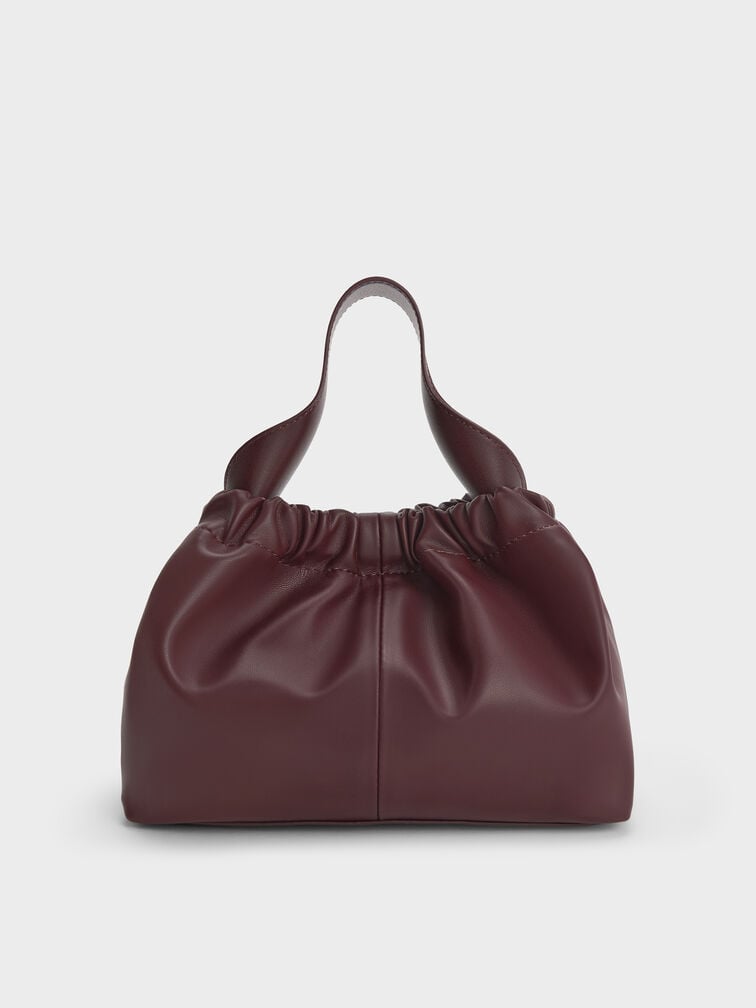 Ally Ruched Chain-Handle Bag, Wineberry Red, hi-res