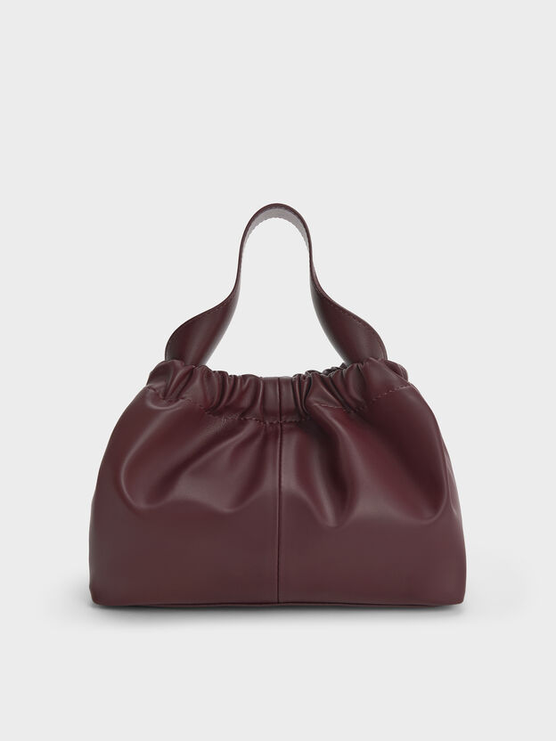 Ally Ruched Chain-Handle Bag, Wineberry Red, hi-res