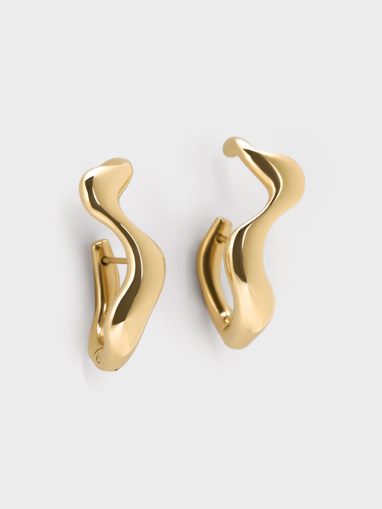Emilia Wavy Drop Earrings, Gold, hi-res