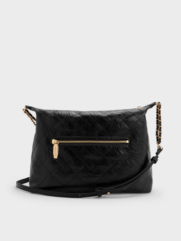 Duo Quilted Front-Pocket Hobo Bag, Black, hi-res