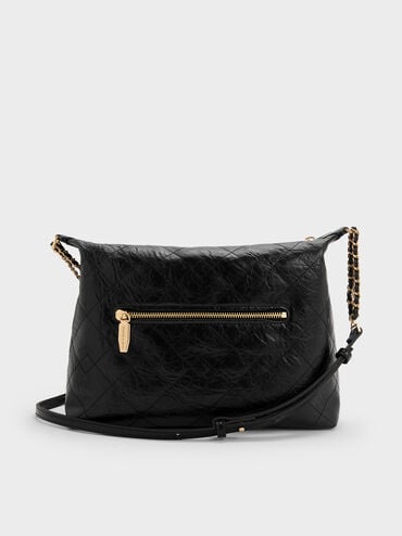 Duo Quilted Front-Pocket Hobo Bag, Black, hi-res