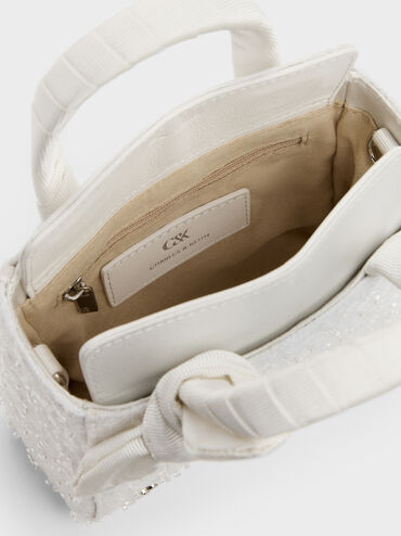 Albany Embroidered-Mesh Beaded Mini Bag, White, hi-res