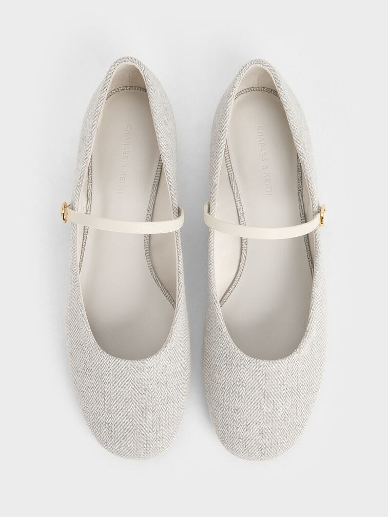 Gertrude Tweed Round-Toe Mary Janes, Light Grey, hi-res