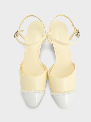 Pearl-Embellished Cap-Toe Kitten Heels, Butter, hi-res