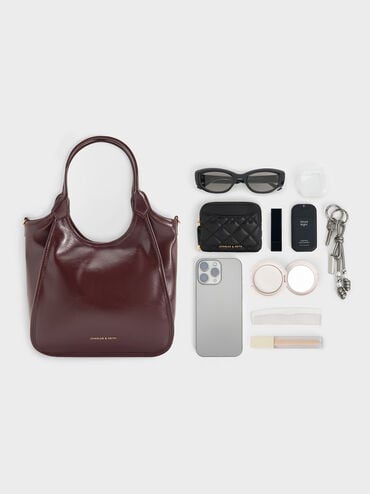 Mini Sianna Crinkle-Effect Slouchy Tote Bag, Wineberry Red, hi-res