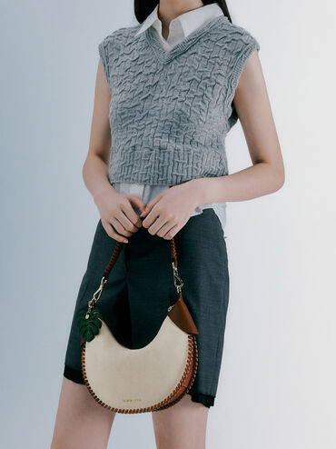 Blume Canvas Braided Curved Hobo Bag, Taupe Canvas, hi-res