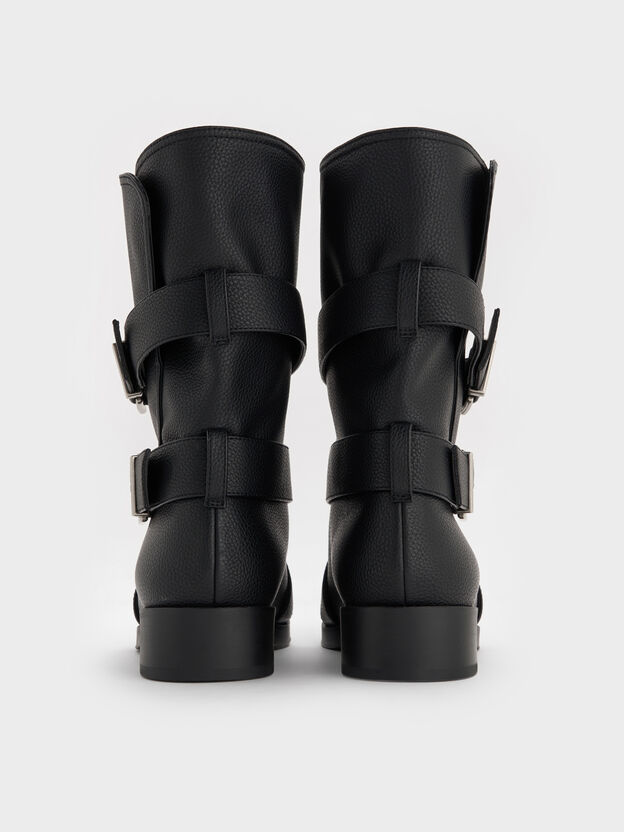 Brett Buckle-Strap Calf Boots, Black, hi-res
