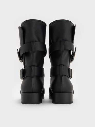 Brett Buckle-Strap Calf Boots, Black, hi-res