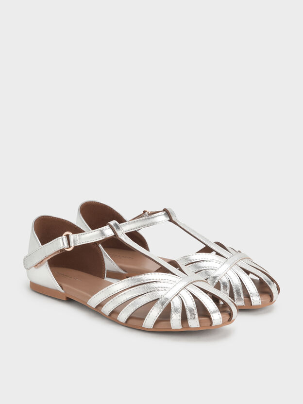 Girls' T-Bar Mary Janes, Silver, hi-res
