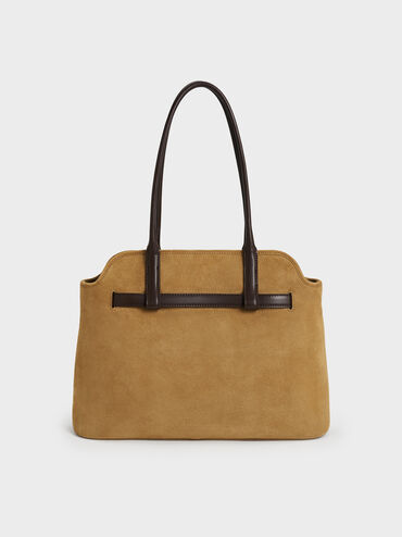 Victoria Recycled Suede Belted Trapeze Tote Bag, Sahara Sand, hi-res
