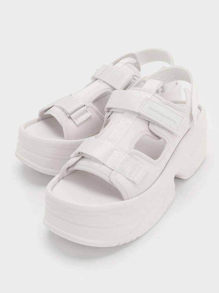Elastane Flatform Sports Sandals, White, hi-res