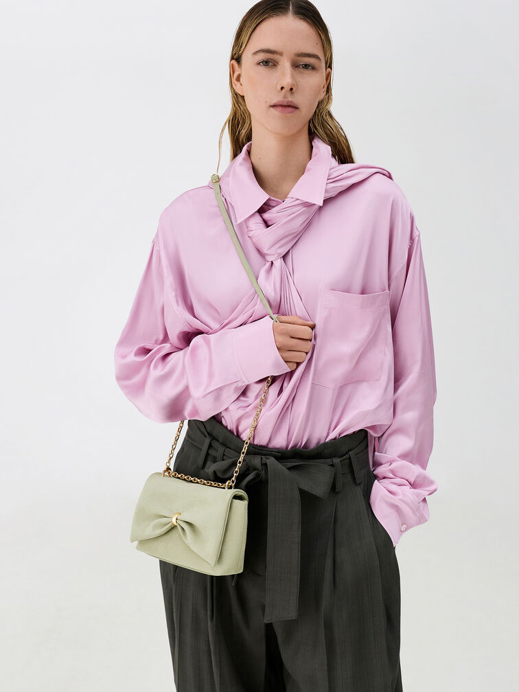 Halsey Ruched Chain Shoulder Bag, Pale Sage, hi-res
